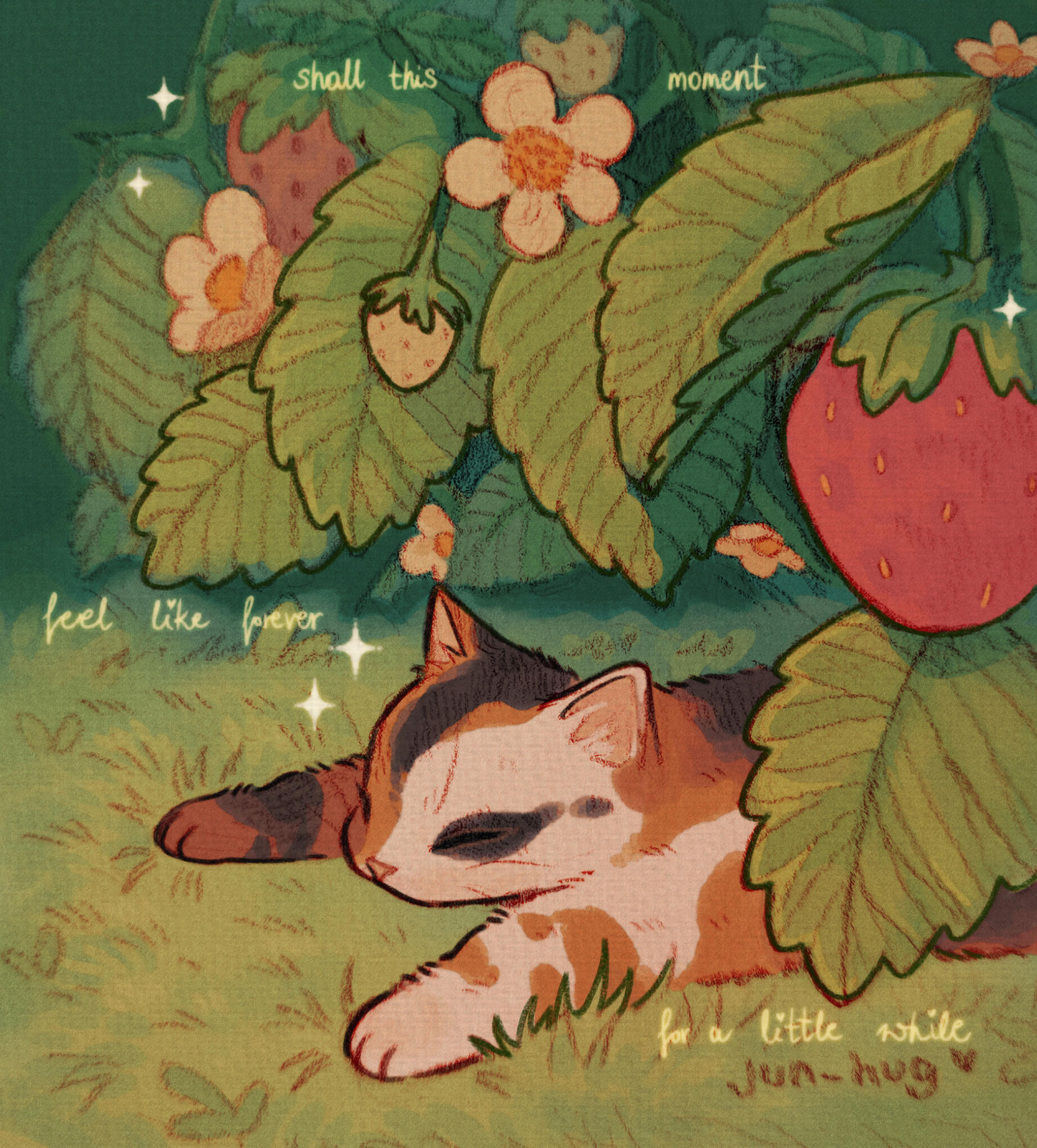 kitty in big strawberry bush