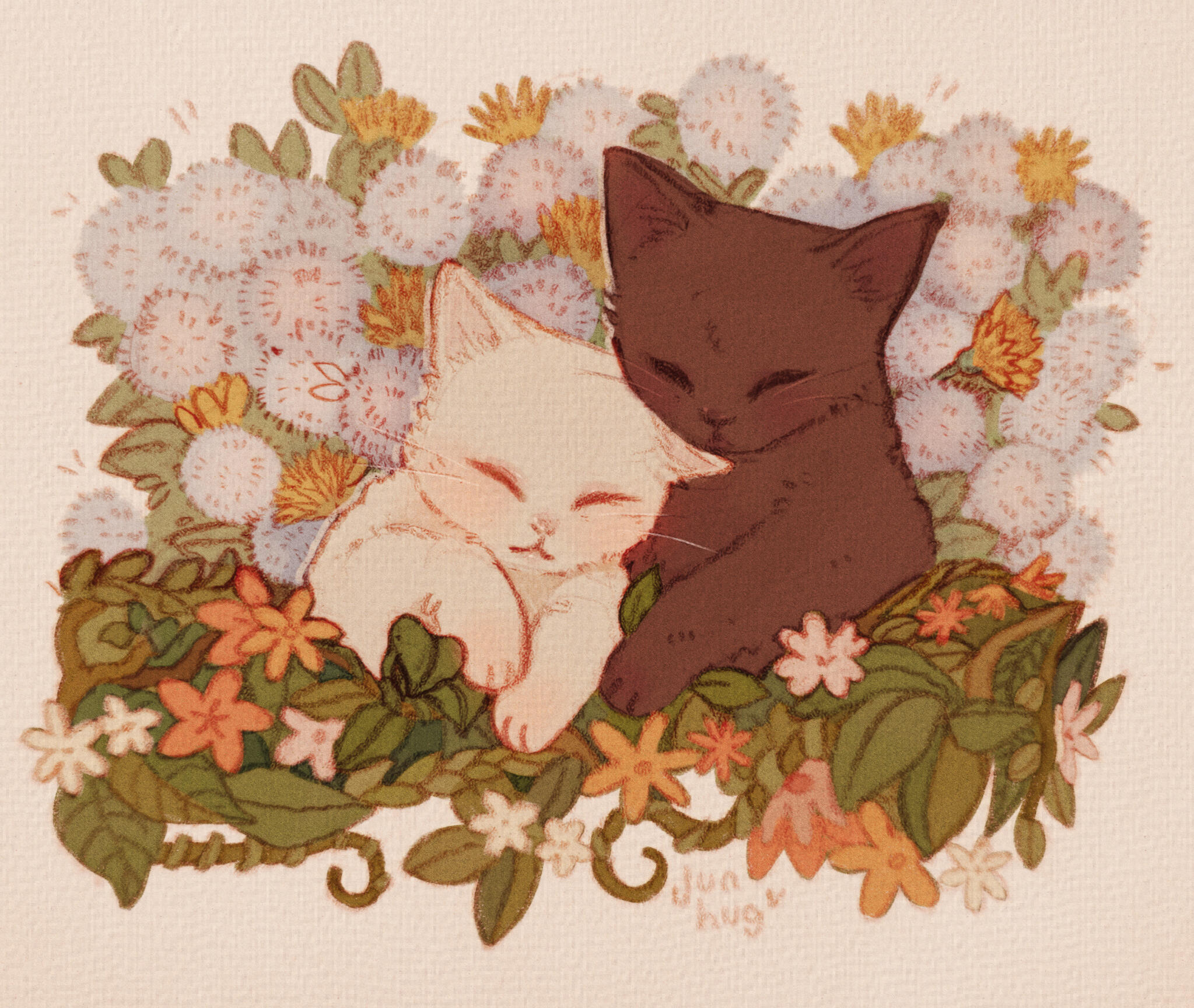 asleep on dandelions